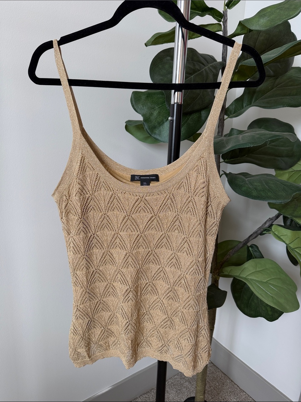 INC International Concepts gold Openwork Knit Camisole - sparkle gold metallic